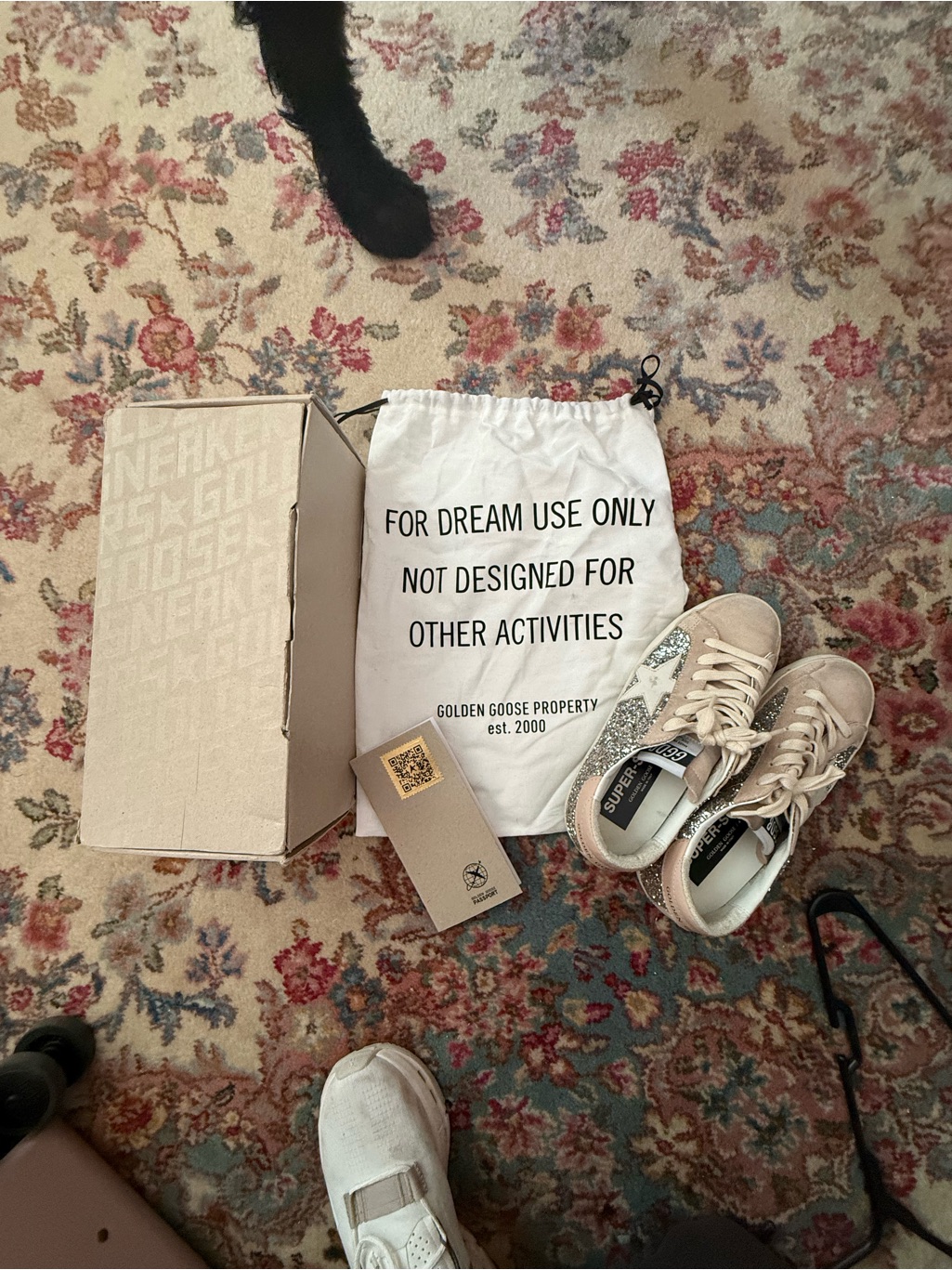 Golden Goose Super-Star Sneakers In Beige With Silver Glitter